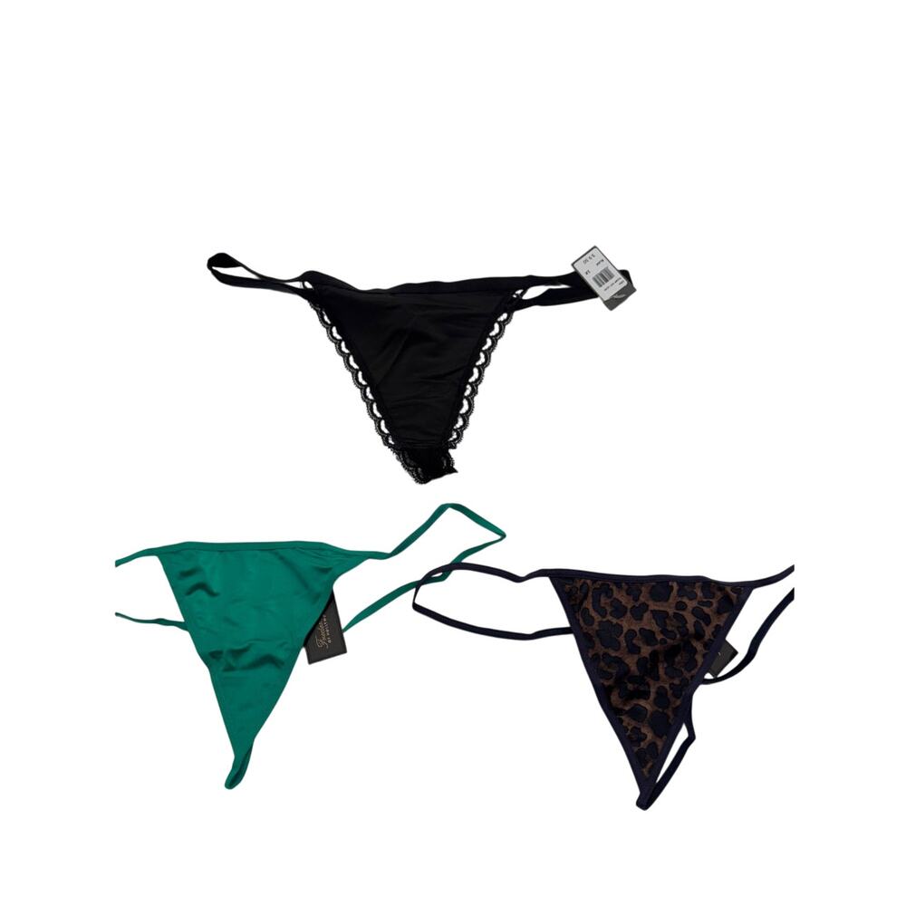 NWT Frederick's of Hollywood Thong String Panties 1X Black Leopard Green LOT 3